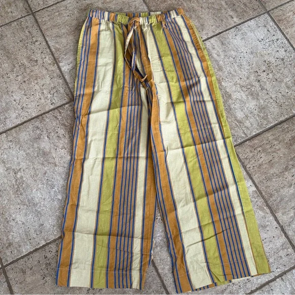 Soleil Soleil Women’s Linen Cotton Blend Striped Boho Vibrant Wide-Leg Pants L - Picture 2 of 4